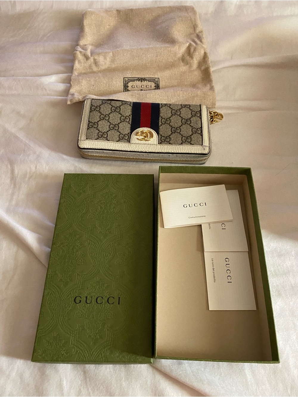 Gucci Beige GG Supreme Top-Handle Satchel with Red & Blue Web - Picture 2 of 4